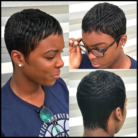 Short Pixie Cut Wig 150% Density Human Hair Straight Style with Bangs main image 5